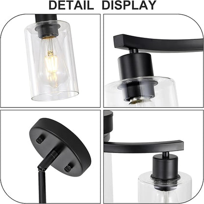 3 Light Modern Dining Chandeliers Over Table，Black Light Fixture for Dining Room，Farmhouse Chandelier with Glass Shade，Industrial Pendant Lights Kitchen Island，Foyer,Hallway, Bedroom