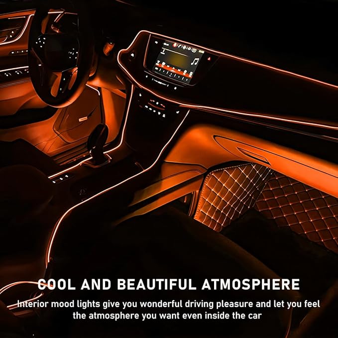 Ohleats Car LED Strip Light, 24 LED RGB Auto Interior Atmosphere Lights, Cigarette Lighter Under Dash Ambient Night Light, Interior Decorative Lamp Lighting Kit Car Accessories (Orange)