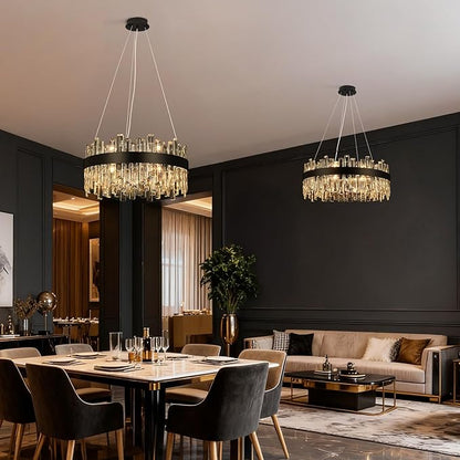 Crystal Chandeliers for Dining Room Lights Fixtures, 16 Lights Luxury Gold Modern Chandeliers for Bedroom, 2-Tier Round Crystal Lighting Fixtures for Living Room Entryway Kitchen Island D24 Inch