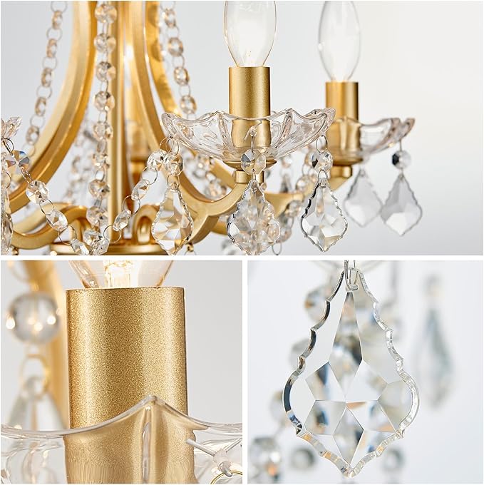 WUZUPS 5-Light Crystal Candle Chandelier Pendant Ceiling Light Modern Lighting Fixture for Bedroom Hallway Bar Kitchen Bathroom, H 19" W 16.6", E12 Base, Gold