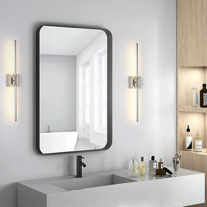 KUZZULL Modern Minimalist LED Bathroom Sconce, Brushed Nickel, 27.8" x 4.3" x 3.4"
