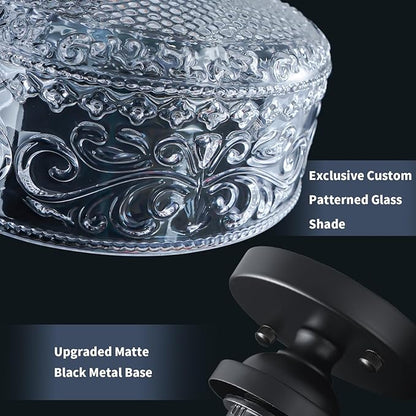 Daunton Small Semi Flush Mount Ceiling Light Fixture, Vintage Matte Black Close to Ceiling Lighting with Etched Glass Shade for Hallway, Kitchen, Entryway (Retro Design, Easy Install)
