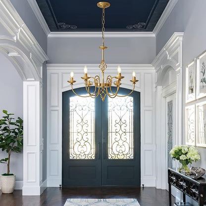 Modern Gold Chandelier for Dining Room 6 Lights Candle Chandelier Light Fixtures 26" Hanging Pendant Light Rustic Industria Chandeliers for Farmhouse Living Room Bedroom Foyer Entryway