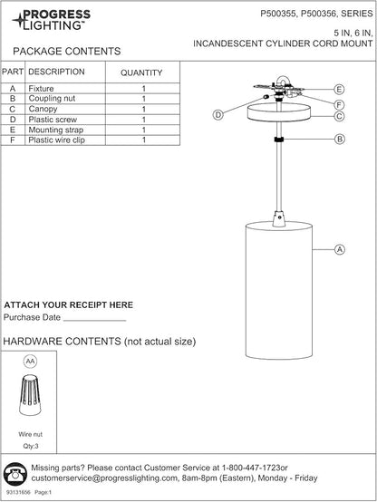 Progress Lighting Cylinder Collection 5-Inch 1-Light Antique Bronze Modern Outdoor Hanging Pendant Light, 9.80x5.00x5.00