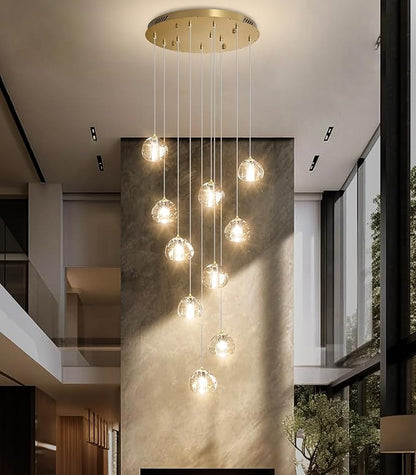 HAIXIANG Glam Chandelier with LED Dimmable Bulbs Bubble Crystal Balls Glam Chandeliers High Ceiling Pendants Light Fixtures Adjustable Long Lights Gold Light