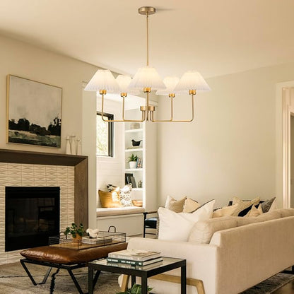 Gold Chandelier,5-Light Farmhouse Chandelier for Dining Room Modern Kitchen Light Fixture Over Table Ceiling Chandelier for Bedroom Living Room Foyer Entryway