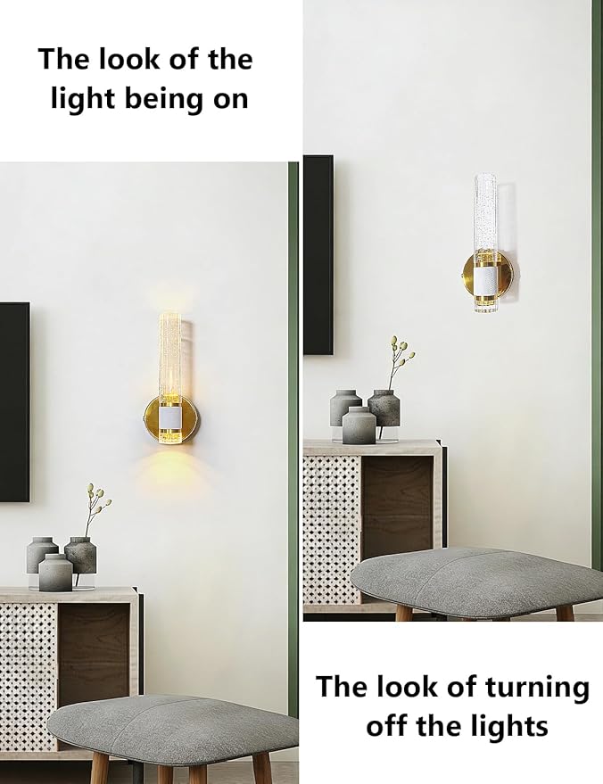Gold Battery Operated Wall Sconces Set of Two, Dimmable Timer Wall Lamp Wireless Rechargeable Wall Light for Home Decor Living Room Bedroom Bedside Study Room Bathroom