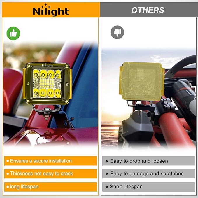 Nilight 3 inch Cube Light Pod Cover 2 PCS Yellow Protective Covers Durable Polycarbonate Lens Waterproof Dustproof Scratch-Proof for Square Lights Off Road Driving Lighting