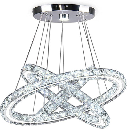 LED Chandeliers Modern Ceiling Light Fixture 3 Rings Adjustable Crystal Pendant Light Fixture Ceiling Hanging for Living Room Dining Room Bedrooms Hall 250mm Base 209 Crystals (Cool White)