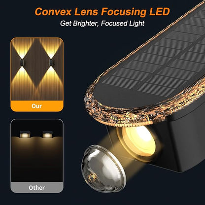 Ellasay 8 Pack Fence Lights Solar Powered: Up and Down Focus LED Solar Wall Lights Outdoor - IP67 Waterproof Solar Lights for Outside Backyard/Porch/Railing - 3 Color Modes