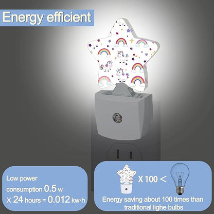 Unicorn Rainbow Nightlight,Colorful Stars Star Night Lights Plug into Wall Decorations for Bedroom Bathroom,Dusk to Dawn Sensor Kitchen Hallway Stairs Energy Efficient Desk Lamp