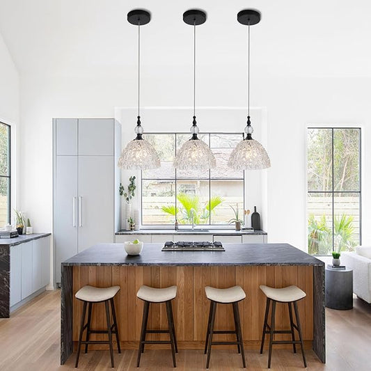 Modern Black Clear Glass Pendant Light 7.68 inch Small Kitchen Island Hanging Light Fixture with Crystal for Sink Bar Dining Room Bedside Set of 3 lámparas colgantes para isla de cocina