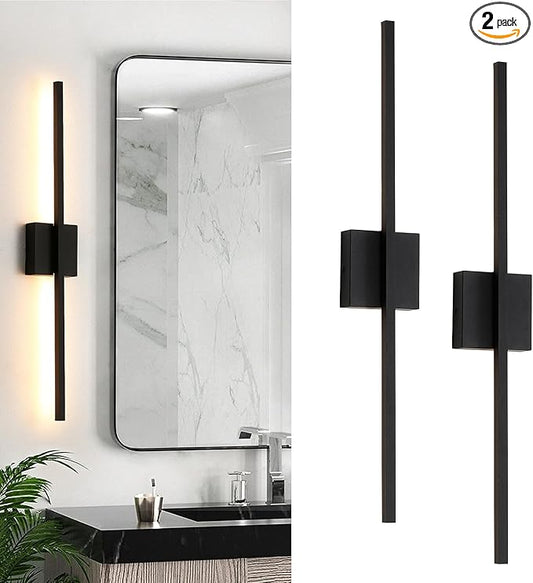 Wall Sconces Set of Two, 28 Inch Dimmable LED Wall Sconce Modern Black Sconces Set of 2 for Bathroom, Living Room, Bedroom, Hardwired 3000K (2 Pack)