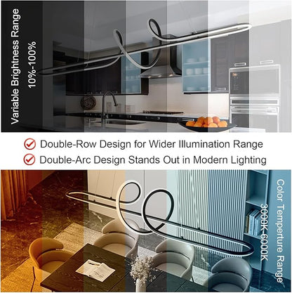 Black Modern Chandelier, 43.30" Large Modern Led Pendant Light for Kitchen Island with Remote,Dimmable Led Chandelier for Dining Room Adjustable Height Ceiling Hanging