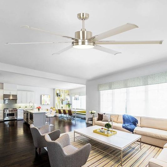 65-Inch DC Motor Ceiling Fan with LED Light, 6 Aluminum Blades, Remote Control, Sand Nickel Finish, 2700K Warm White, Energy Efficient Indoor Ceiling Fan for Living Room & Bedroom
