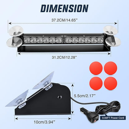Nilight 12LED Traffic Advisor Strobe Light Bar Red Emergency Warning Hazard Safety Dash Front/Rear Windshield Flashing Lights for Cars Trucks Police Firefighter Plow Construction Vehicles