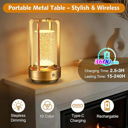 Portable Table Lamp for Outdoor Indoor: Cordless Rechargeable Desk Lamp with 10 Colors - Shower Lamp with Stepless Dimmable - Metal Battery Operated Lantern Light for Bedroom/Bar/Coffee Shop/Camping