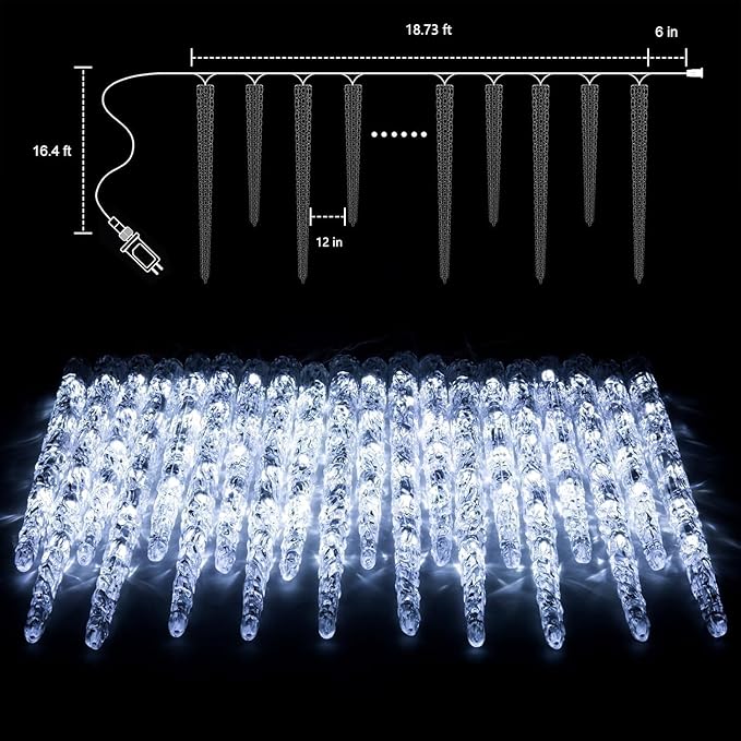 Brightown Icicle Lights Outdoor with Remote, 20ft 100 LED 20 Tubes Connectable Ice Shape Hanging Christmas Lights for Tree Patio Roof Holiday Decor, Multicolor