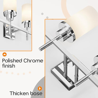 4-Light Vanity Lighting Fixtures with White Frosted Glass Shade, Polished Chrome Bathroom Wall Lamps Over Mirror for Bath Restroom Kitchen T001CH-L4