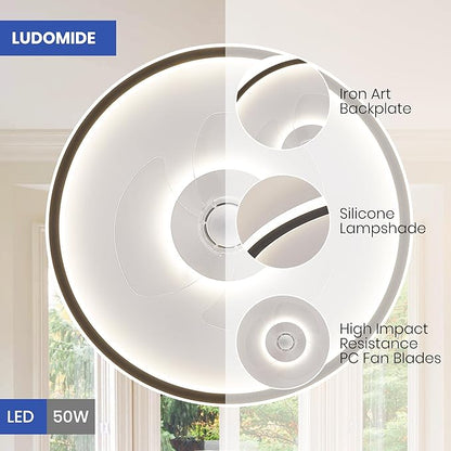 LUDOMIDE 20" Flush Mount Ceiling Fan with Lights and Remote, 6 Wind Speeds, Dimmable LED for Bedroom, Kids Room and Living Room