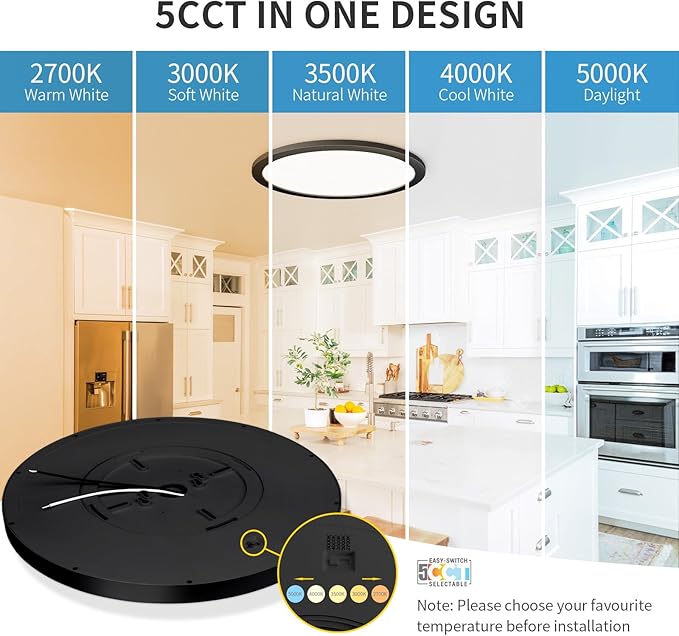 mw LED Flush Mount Ceiling Light, 24 Inch Round Black Ceiling Lights, 48W 120V 5CCT, 24in Dimmable LED Light Fixture for Bedroom, Kitchen, Hall