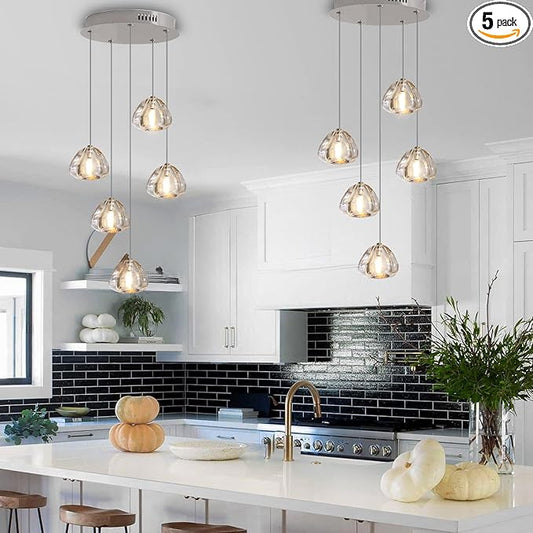 HAIXIANG Modern LED Chandeliers for Dining Room Kitchen Pendant Lights Lighting for Island Dimmable Fixtures Bubble Crystal Floating Chandelier LED Lights Brushed Nickel