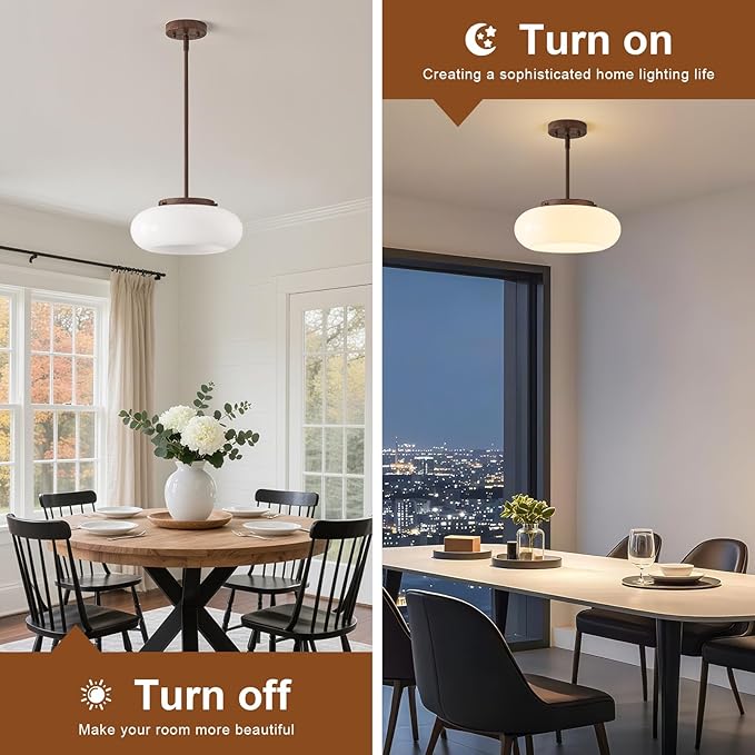 WOKNOS Mid-Century Modern Faux Walnut Wood Semi Flush Mount Ceiling Light, 3-Light Kitchen Light Fixtures with Glass Shade for Entryway Hallway Bathroom Bedroom (12.6 Inch)