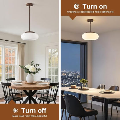WOKNOS Mid-Century Modern Faux Walnut Wood Semi Flush Mount Ceiling Light, 3-Light Kitchen Light Fixtures with Glass Shade for Entryway Hallway Bathroom Bedroom (12.6 Inch)