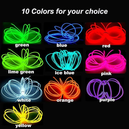MaxLax EL Wire Fluorescent Green, 2M Portable Battery Pack Neon Light Strip 360° Cuttable Glowing Rope Lights for Parties, Halloween, DIY Decoration