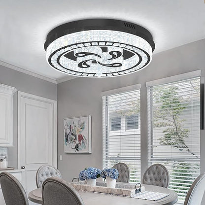 24'' Black Modern Crystal Chandelier LED Dimmable Flush Mount Crystal Ceiling Light for Living Room Bedroom Dining Room