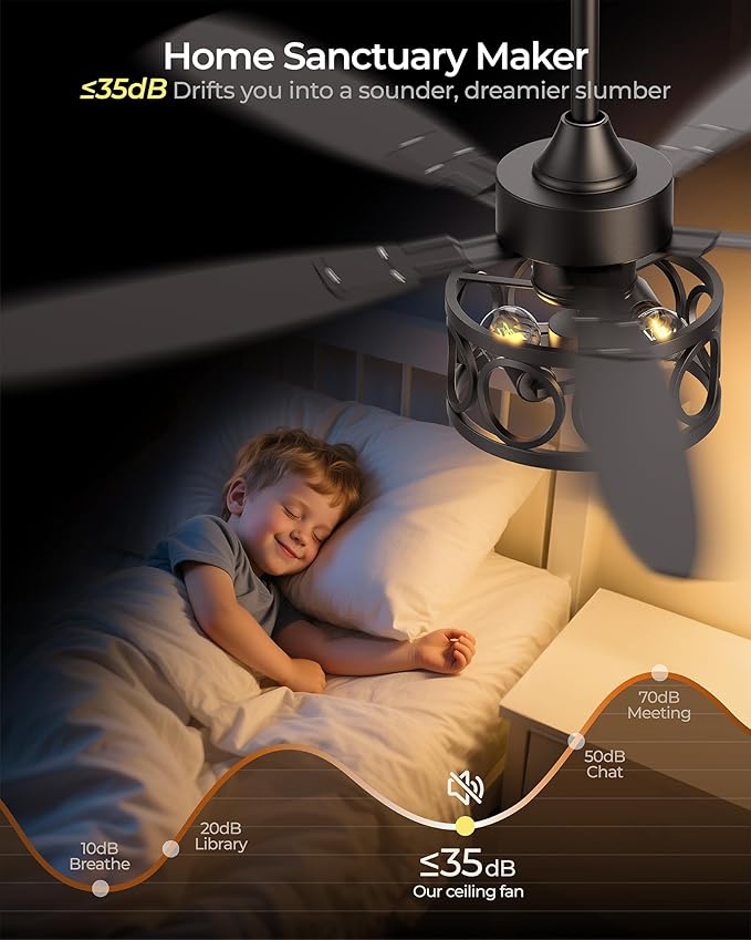 Ceiling Fans with Lights and Remote, 52'' Vintage Caged Ceiling Fan with Light, 5 Blades, 6+1 Speed, Flush Mount Ceiling Fan Whisper-quiet for Farmhouse, Living Room, Kitchen and Porch (52 Inch)