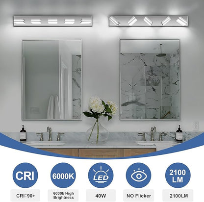 Modern LED Bathroom Lights Fixtures 5-Light,Stainless Steel Chrome Acrylic Wall Lighting,Vanity Lights for Bathroom Over Mirror 6000k 34in