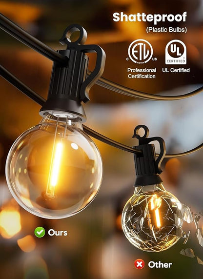 Brightown Outdoor String Lights, 55FT 25 G40 Bulbs Shatterproof IP65 Patio Lights,Dimmable Hanging Connectable Waterproof Globe LED Outdoor Lights for Backyard, Bistro,Deck