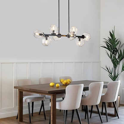 Jonsi Modern Linear Chandeliers 8 Light Clear Glass Dining Room Light Fixture 39"" Black Mid Century Chandelier Pendant Light for Living Room Kitchen Island