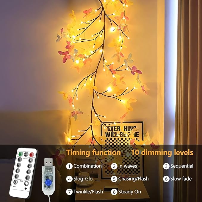 FNHMSL Butterfly Enchanted Willow Vine Lights, 4FT 48LED 3 Color Butterfly Blossom Tree Branch Lights for Wall with USB Battery Box, Remote Timer,8 Light Model, Bedroom Wall Doors Wedding, Christmas