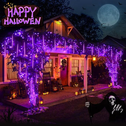 JMEXSUSS 2 Pack Purple Solar Halloween Lights, 16 Tube 288 LED Solar Meteor Shower Rain Lights, Christmas Light Outdoor Waterproof for Tree Halloween Christmas Decorations