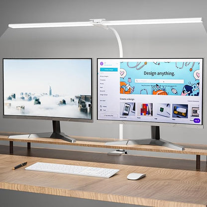 Hensam 31.5 Inch LED Desk Lamp, Double Head Desk Light with Clamp for Home Office, 5 Color Temperatures, Dimmable Task Lighting for Workbench Monitor Study, White
