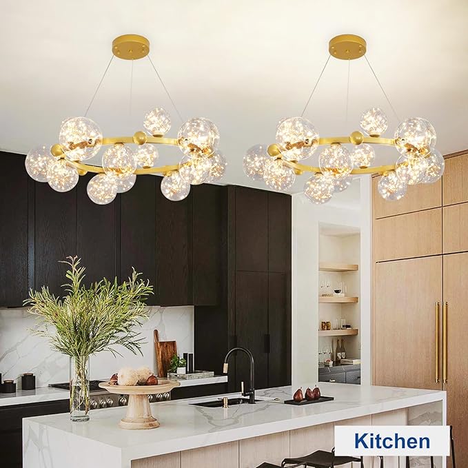 Depuley Sputnik Chandelier Light Fixture: 15-Light Modern Gold Bubble Glass Chandeliers for Dining Room - 39.37" Mid Century Globe Pendant Lighting for Kitchen Island Bedroom Foyer Living Room