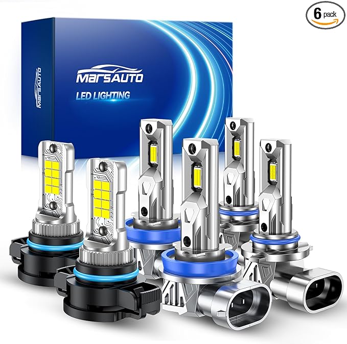 Marsauto 9005/HB3 H11/H8/H9 Light Bulbs Combo and 5202 LED Fog Light Bulbs, 92,000LM Bright 6500K 9005 H11 Bulbs Fit for 2007-2015 Chevrolet Silverado 1500, 2500 HD, Pack of 6