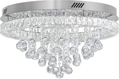 Dia 24" Modern Crystal Chandeliers for Dining Room,Silver Raindrop Chandelier Flush Mount Chandeliers for Living Room Bedrooms Dining Room Dimmable 2700k 4500k 6000k