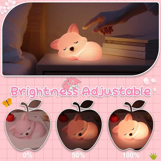 Fox Lamp for Girls, Pink Silicone Squishy Fox Shaped, 20 Mins Auto-Off Rechargeable Dimmable Night Light, Fox Gifts for Nursery Baby Girl Women, Christmas White Elephant Gifts Idea