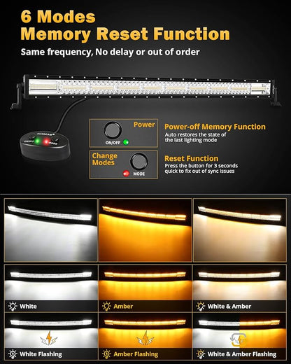 Auxbeam 6 Modes Amber White Series, 42 Inch 240W Curved LED Light Bar, Strobe Warning Flashing Dual Color Fog Light, Spot Flood Combo Off-Road Auxiliary Lighting, for Pickup Truck 4WD Jeep
