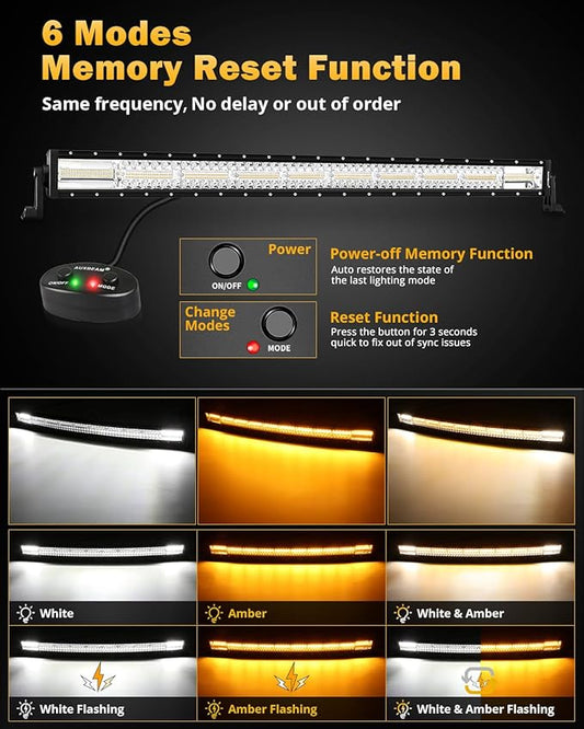 Auxbeam 6 Modes Amber White Series, 42 Inch 240W Curved LED Light Bar, Strobe Warning Flashing Dual Color Fog Light, Spot Flood Combo Off-Road Auxiliary Lighting, for Pickup Truck 4WD Jeep