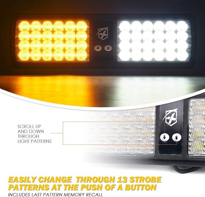 Xprite White Amber 48LED Visor Strobe Flashing Lights Interior Windshield Sunshield Hazard Warning Lights for Law Enforcement Emergency Vehicles Trucks