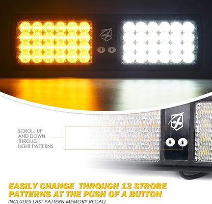 Xprite White Amber 48LED Visor Strobe Flashing Lights Interior Windshield Sunshield Hazard Warning Lights for Law Enforcement Emergency Vehicles Trucks