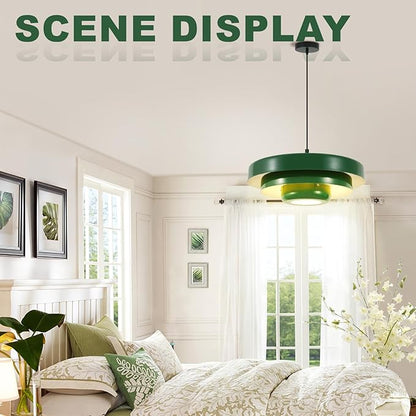 Vintage Industrial Green Pendant Light, 17.7" Large Adjustable 59" Cord Hanging Ceiling Light Fixture Mid Century Modern Chandelier for Garage Workshop