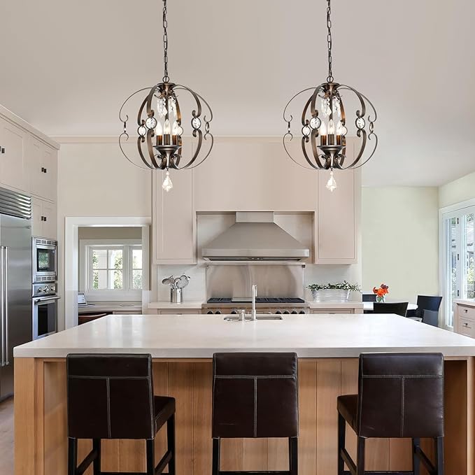 Farmhouse Crystal Chandeliers for Dining Room Light Fixture, 3-Light 18 Inch Candle Bronze Crystal Chandelier for Kitchen Island, Living Room, Foyer, Staircase, Villa