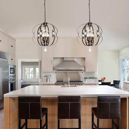 Farmhouse Crystal Chandeliers for Dining Room Light Fixture, 3-Light 18 Inch Candle Bronze Crystal Chandelier for Kitchen Island, Living Room, Foyer, Staircase, Villa
