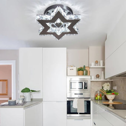 Chandelier LED Crystal Chandelier Modern Flush Mount Ceiling Light Fixtures LED Star Mini Chandeliers Light Fixture Ceiling Lamp for Kitchen Hallway Foyer Bedroom Dinning Room (Cool White)