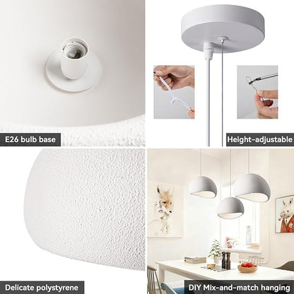 60CM White Modern Pendant Lights,Adjustable Hanging Light Fixtures,Japanese Hanging Lamp,Japandi Chandelier Light,Island Lights for Kitchen(White, 60cm/23.6in)